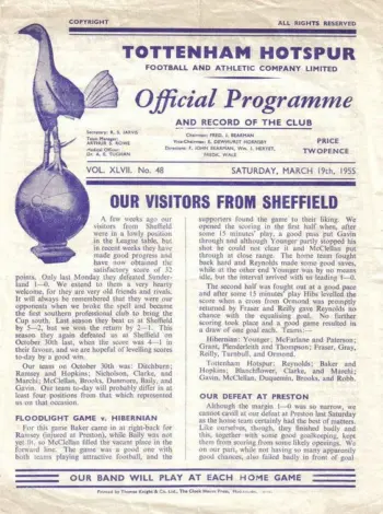 Spurs v Sheffield United (19 Mar 1955) Programme