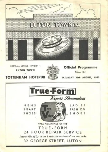 Spurs v Luton Town (27 Aug 1955) Programme