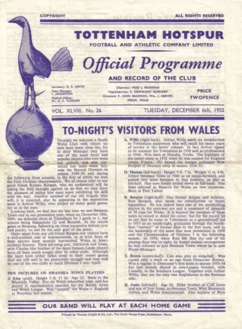 Spurs v Swansea City (06 Dec 1955) Programme