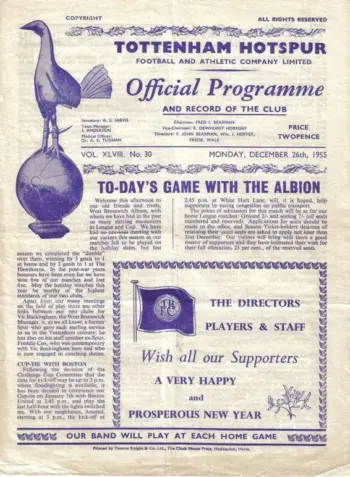 Spurs v West Bromwich Albion (26 Dec 1955) Programme