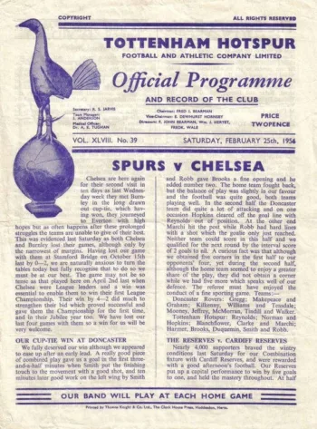 Spurs v Chelsea FC (25 Feb 1956) Programme