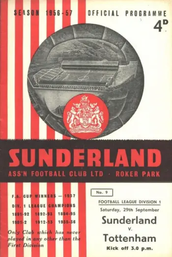 Spurs v Sunderland AFC (29 Sep 1956) Programme