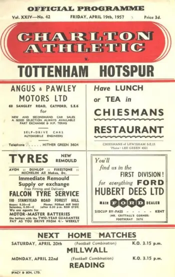 Spurs v Charlton Athletic (19 Apr 1957) Programme