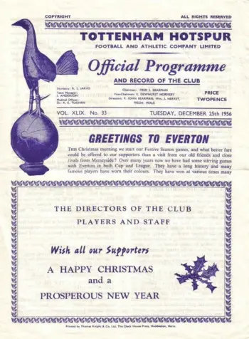 Spurs v Everton FC (25 Dec 1956) Programme