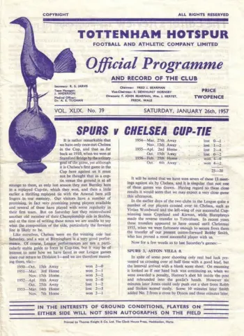 Spurs v Chelsea FC (26 Jan 1957) Programme