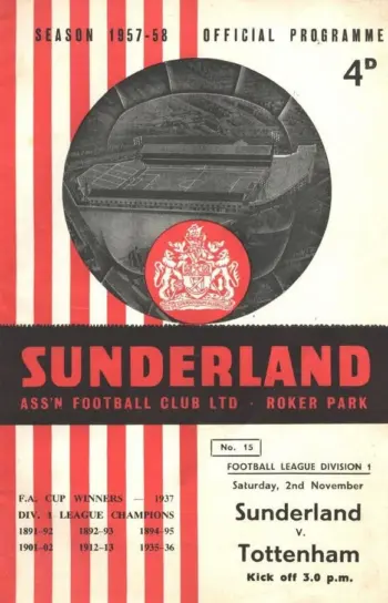 Spurs v Sunderland AFC (02 Nov 1957) Programme