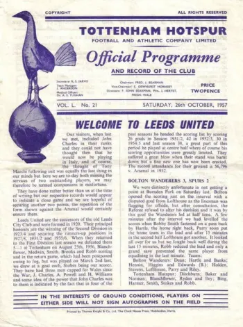 Spurs v Leeds United (26 Oct 1957) Programme