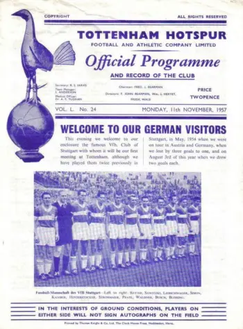 Spurs v VfB Stuttgart (11 Nov 1957) Programme