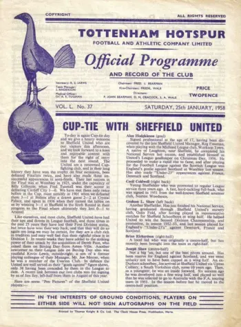 Spurs v Sheffield United (25 Jan 1958) Programme