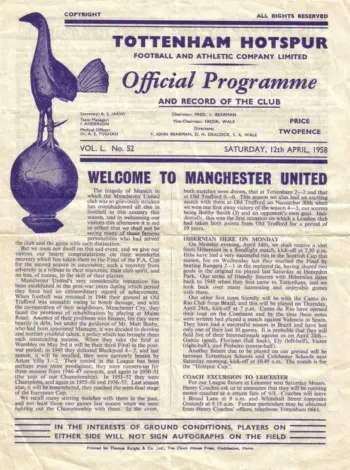 Spurs v Manchester United (12 Apr 1958) Programme