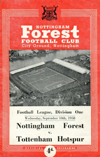 Spurs v Nottingham Forest (10 Sep 1958) Programme