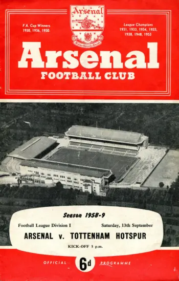Spurs v Arsenal FC (13 Sep 1958) Programme