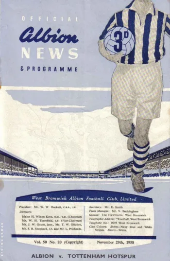 Spurs v West Bromwich Albion (29 Nov 1958) Programme