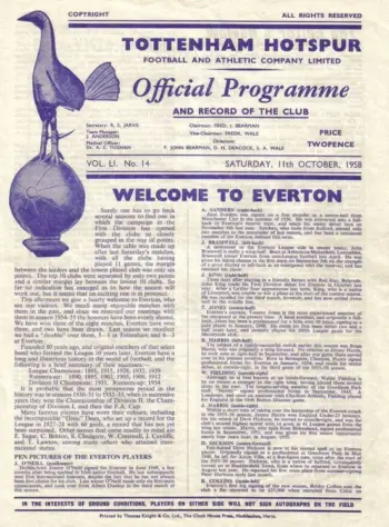 Spurs v Everton FC (11 Oct 1958) Programme