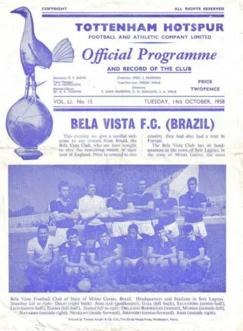 Spurs v Bela Vista Futebol Clube (14 Oct 1958) Programme