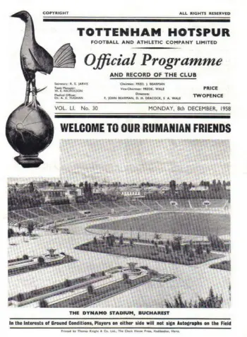 Spurs v Select (08 Dec 1958) Programme