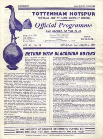 Spurs v Blackburn Rovers (03 Jan 1959) Programme