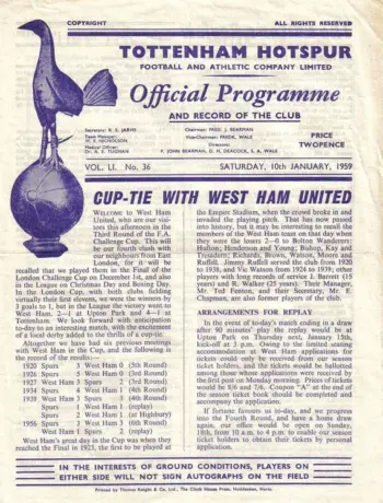 Spurs v West Ham United (10 Jan 1959) Programme