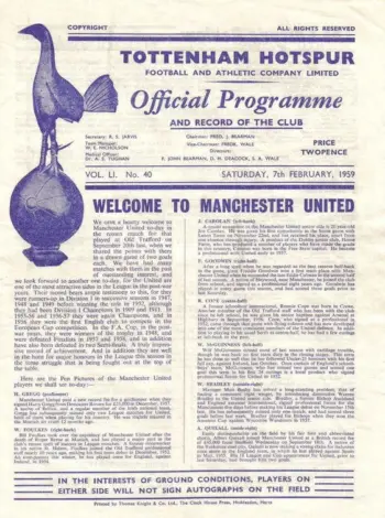 Spurs v Manchester United (07 Feb 1959) Programme