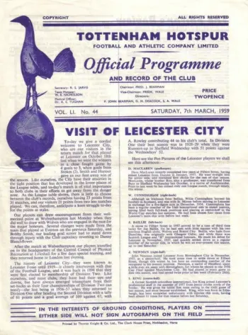 Spurs v Leicester City (07 Mar 1959) Programme