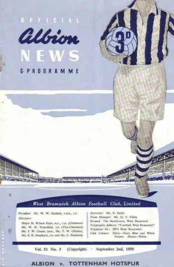 Spurs v West Bromwich Albion (02 Sep 1959) Programme