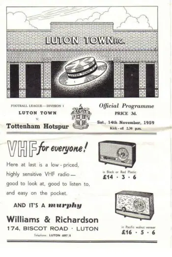 Spurs v Luton Town (14 Nov 1959) Programme