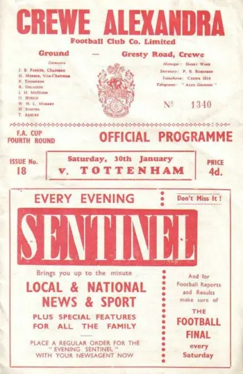 Spurs v Crewe Alexandra (30 Jan 1960) Programme