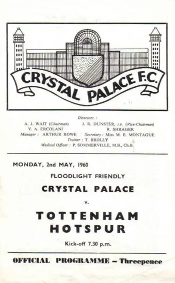 Spurs v Crystal Palace (02 May 1960) Programme
