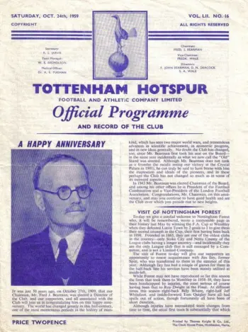 Spurs v Nottingham Forest (24 Oct 1959) Programme