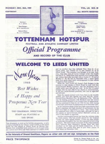 Spurs v Leeds United (28 Dec 1959) Programme