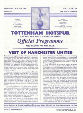 Spurs v Manchester United (23 Jan 1960) Programme