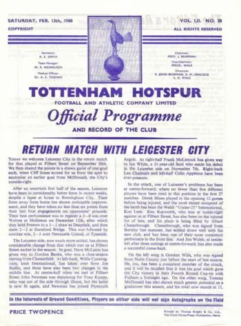Spurs v Leicester City (13 Feb 1960) Programme