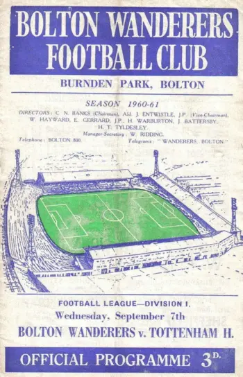 Spurs v Bolton Wanderers (07 Sep 1960) Programme