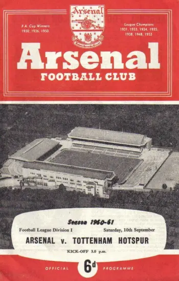 Spurs v Arsenal FC (10 Sep 1960) Programme