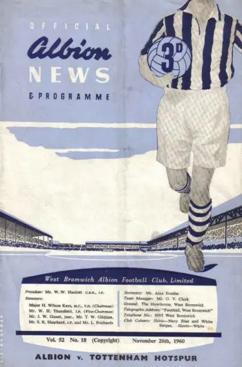 Spurs v West Bromwich Albion (26 Nov 1960) Programme