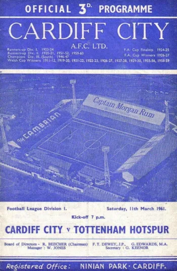 Spurs v Cardiff City (11 Mar 1961) Programme