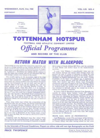 Spurs v Blackpool FC (31 Aug 1960) Programme