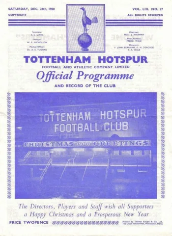 Spurs v West Ham United (24 Dec 1960) Programme