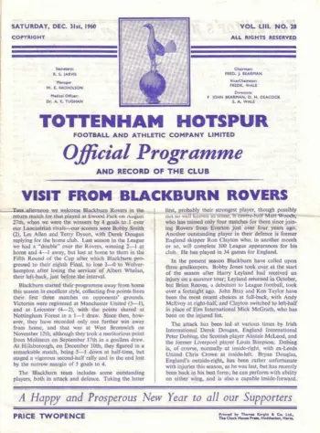 Spurs v Blackburn Rovers (31 Dec 1960) Programme