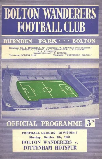 Spurs v Bolton Wanderers (09 Oct 1961) Programme