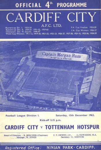 Spurs v Cardiff City (13 Jan 1962) Programme
