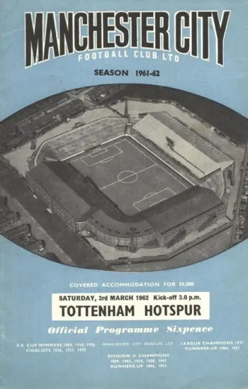 Spurs v Manchester City (03 Mar 1962) Programme