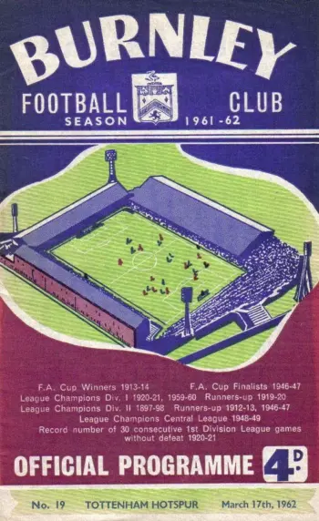 Spurs v Burnley FC (17 Mar 1962) Programme