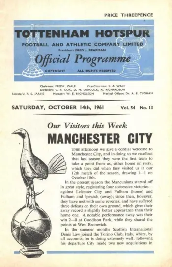 Spurs v Manchester City (14 Oct 1961) Programme