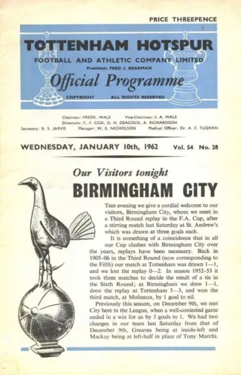 Spurs v Birmingham City (10 Jan 1962) Programme