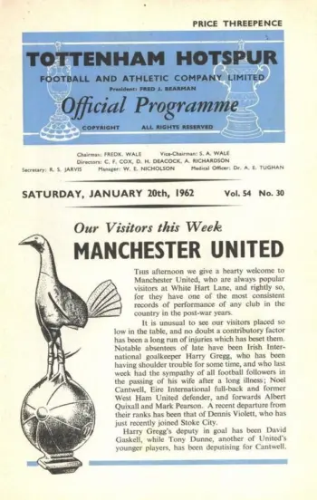 Spurs v Manchester United (20 Jan 1962) Programme