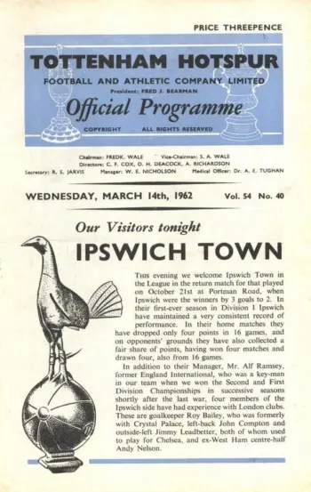 Spurs v Ipswich Town (14 Mar 1962) Programme