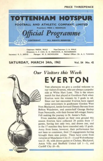 Spurs v Everton FC (24 Mar 1962) Programme