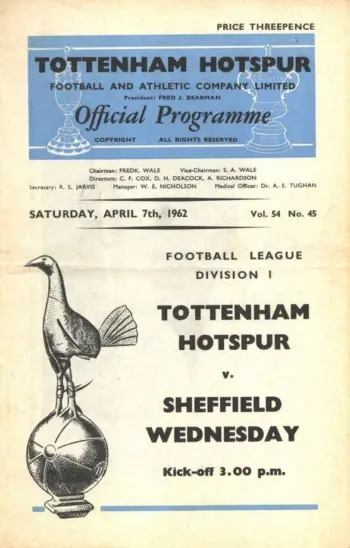 Spurs v Sheffield Wednesday (07 Apr 1962) Programme
