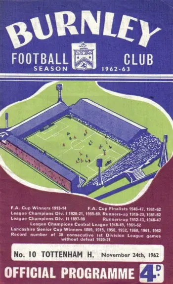 Spurs v Burnley FC (24 Nov 1962) Programme